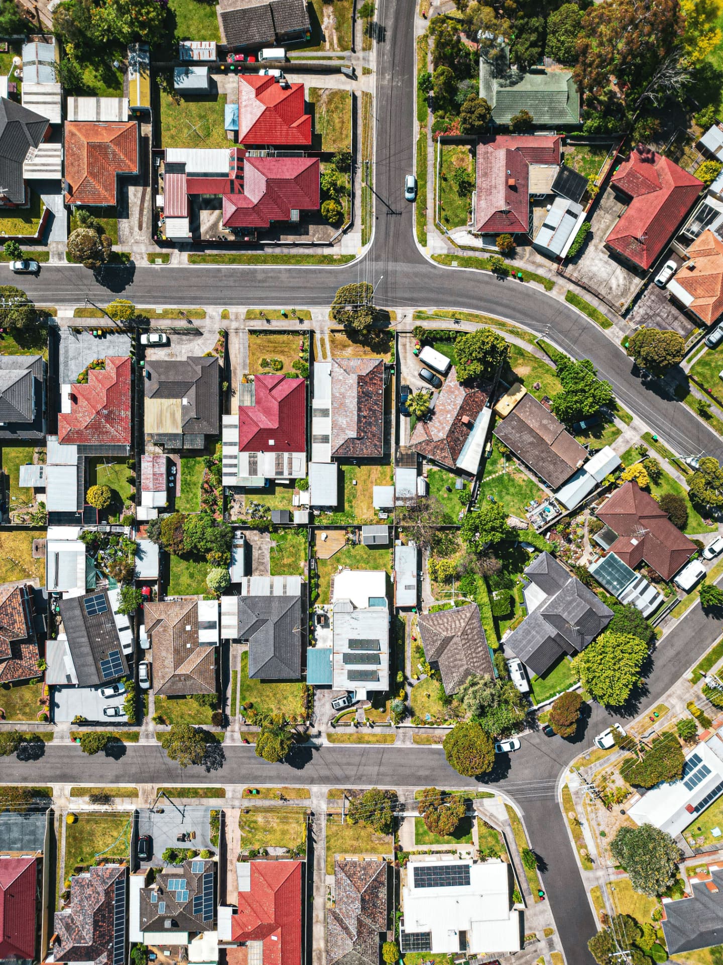 Aerial view of Australian suburban rooftops