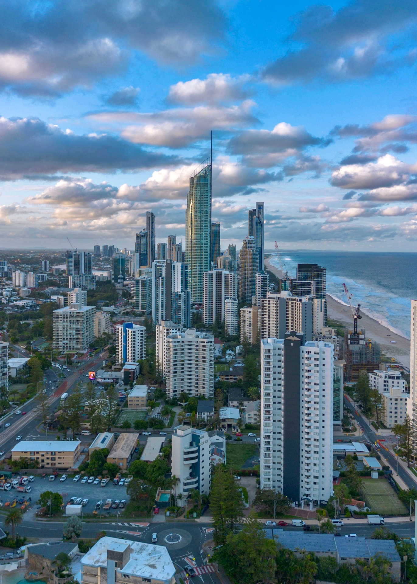 Gold Coast skyline and coastline at dusk